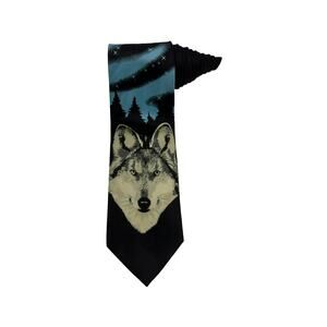 Parquet Wolf Face Wild Animal Tree Stars Vintage Novelty Necktie Polyester